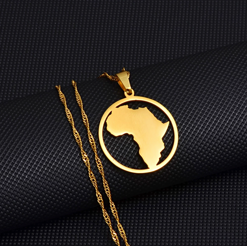 Africa Map in circle Pendant Necklace