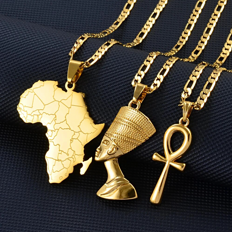 DEALS: Set of 3 - Africa map / Nefertiti / Ankh necklaces