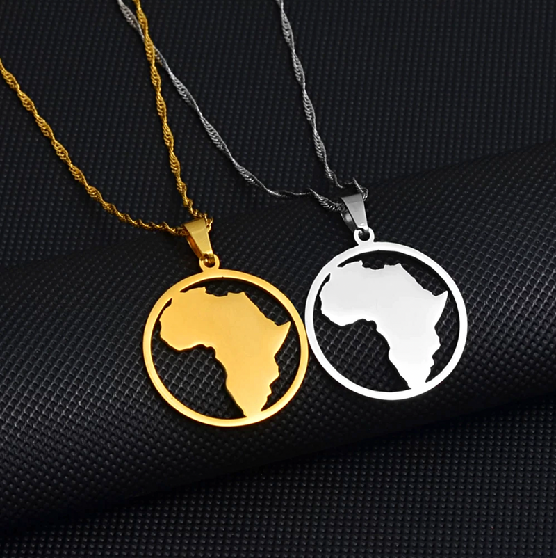 Africa Map in Circle Pendant Necklace