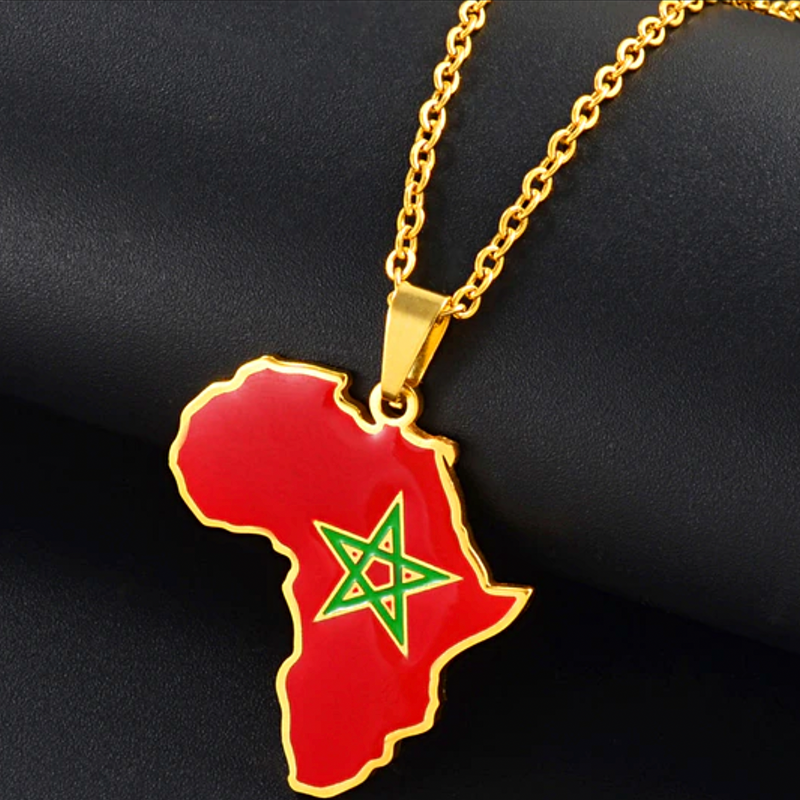 Morocco Flag Africa Map Necklace