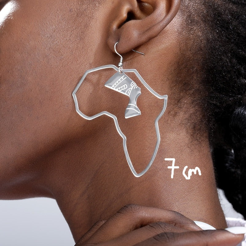 Africa Map with Queen Nefertiti earrings