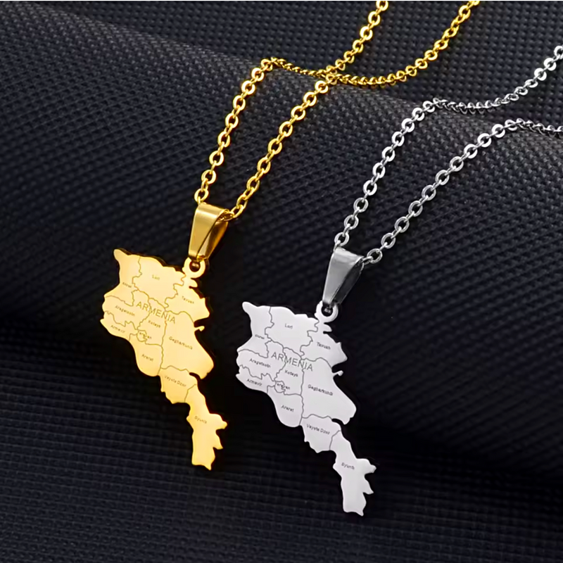 Armenia Map with Cities Pendant Necklace