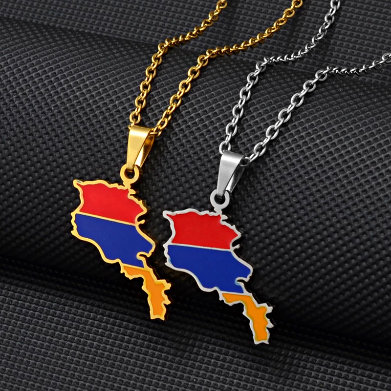 Armenia Map with Flag Pendant Necklace