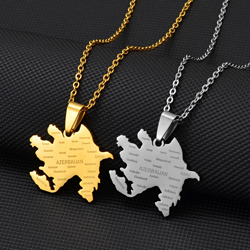 Azerbaijan Map with Cities Pendant Necklace