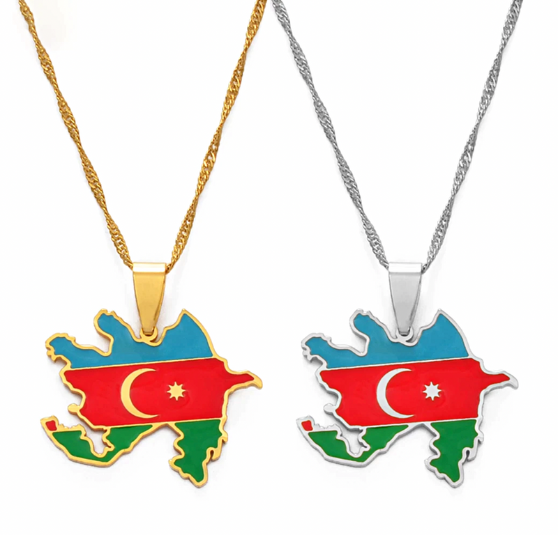 Azerbaijan Map with Flag Pendant Necklace