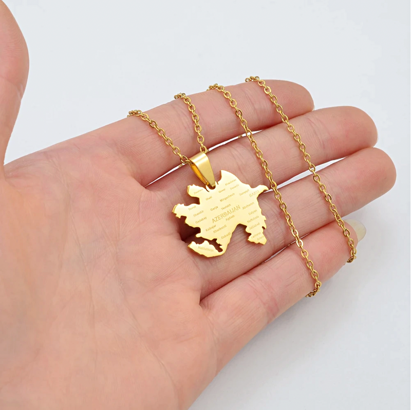 Azerbaijan Map with Cities Pendant Necklace
