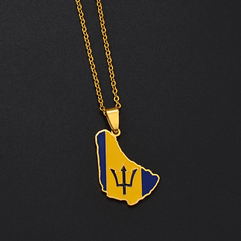 Barbados Map with Flag Pendant Necklace