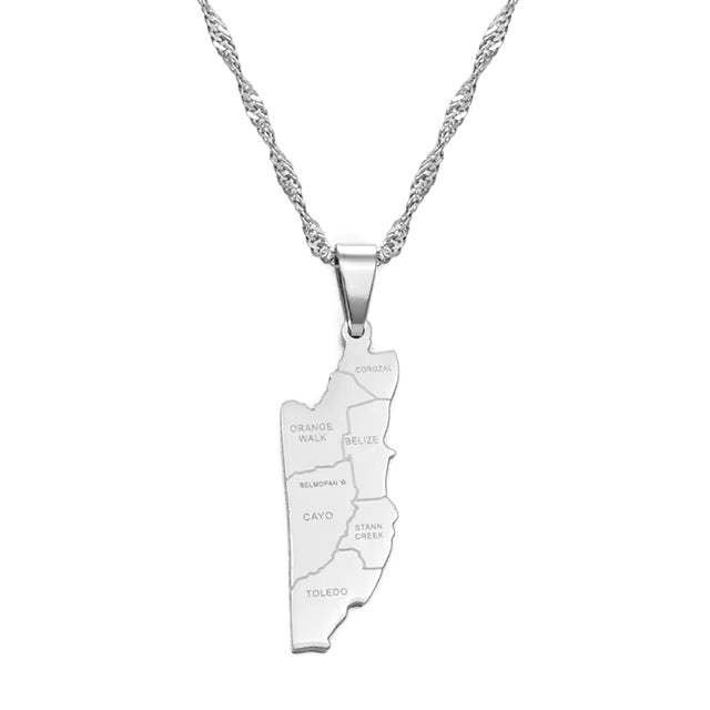 Belize Map with Cities Pendant Necklace