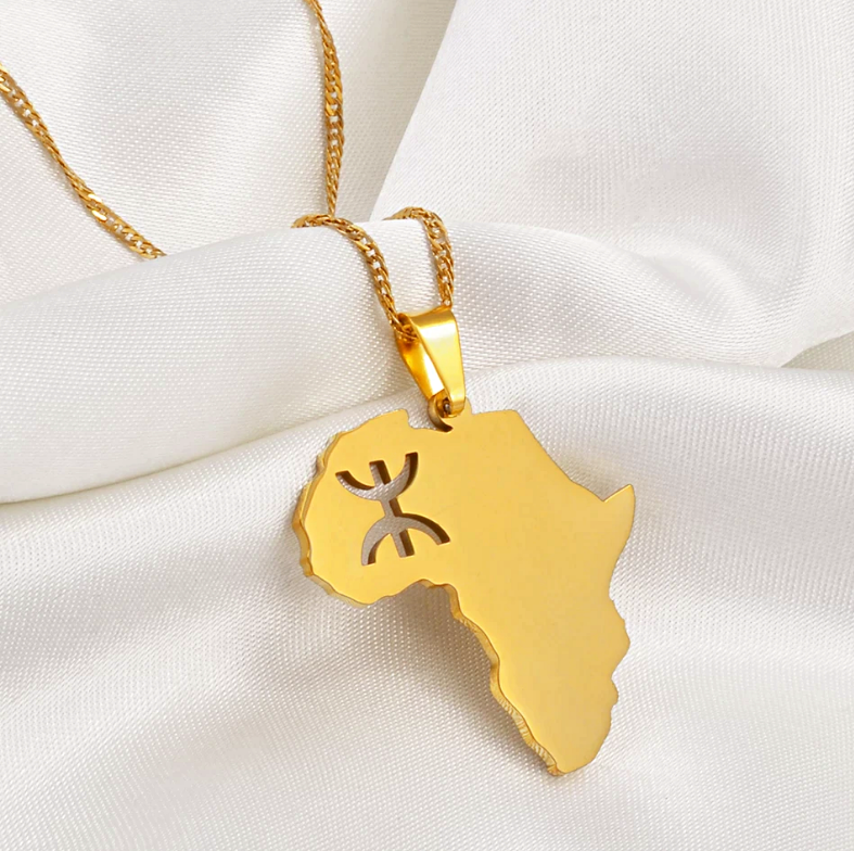 Africa Map with Berber Symbol Pendant Necklace
