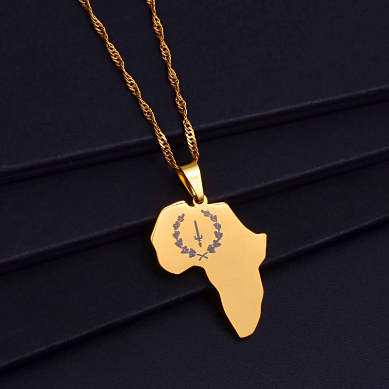 Black American Heritage Africa Map Pendant Necklace