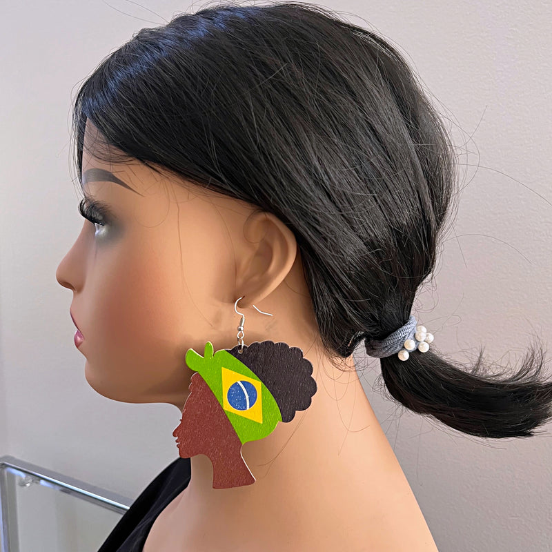 Brazil Flag Woman Bandana Earrings