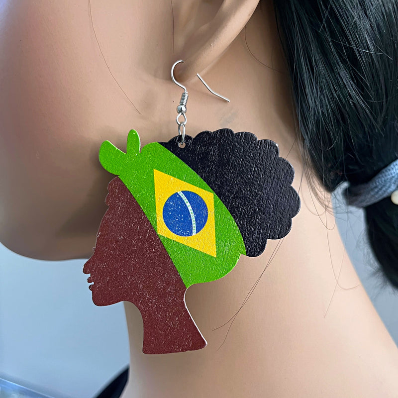 Brazil Flag Woman Bandana Earrings