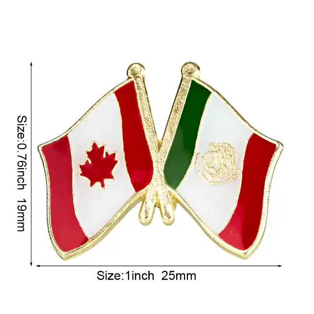 Mexico & Canada Friendship Flags Lapel Pin