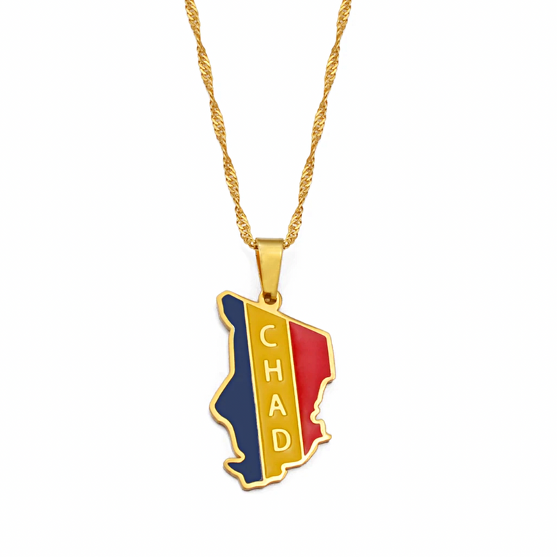 Chad Map with Flag Pendant Necklace