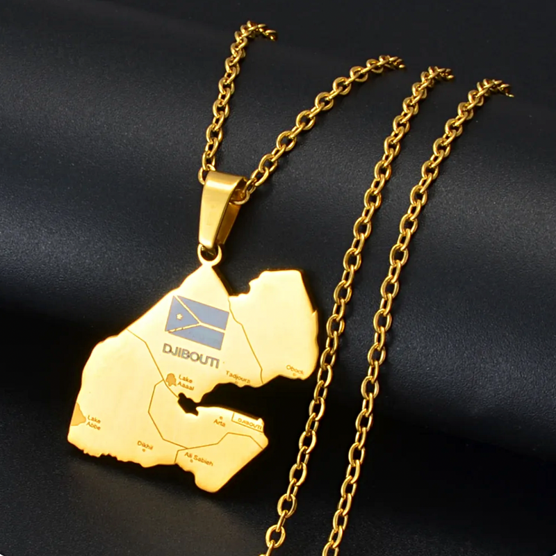Djibouti map with cities Pendant Necklace