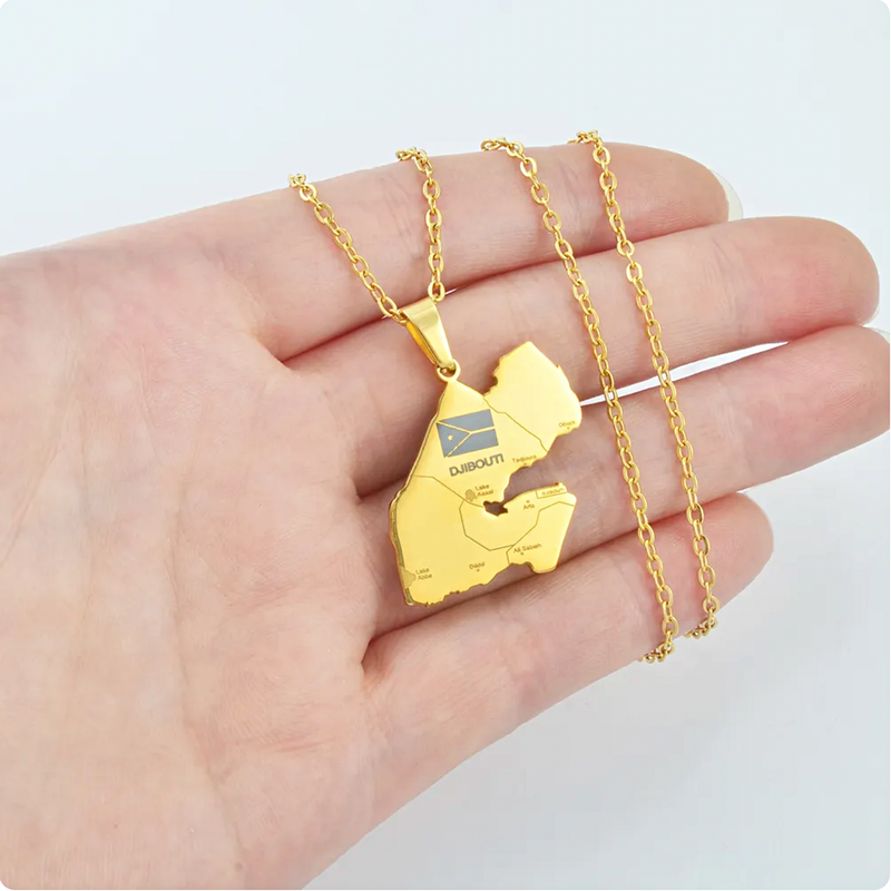 Djibouti map with cities Pendant Necklace