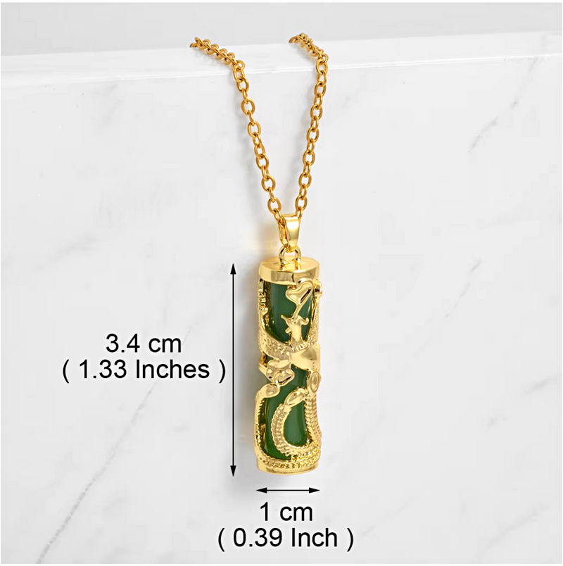 Dragon Peacock Green white Stone Lucky Charm Pendant Necklace