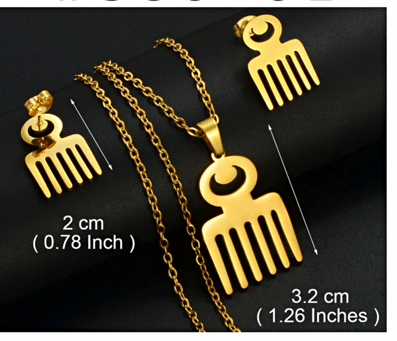 Duafe Adinkra Symbol Necklace Earrings Jewelry Set
