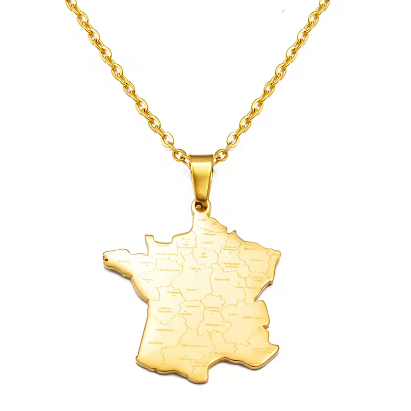 France Map with cities Pendant Necklace