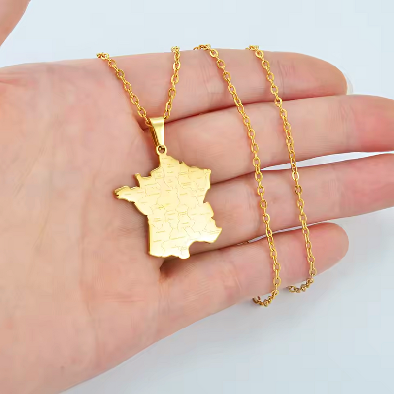 France Map with cities Pendant Necklace