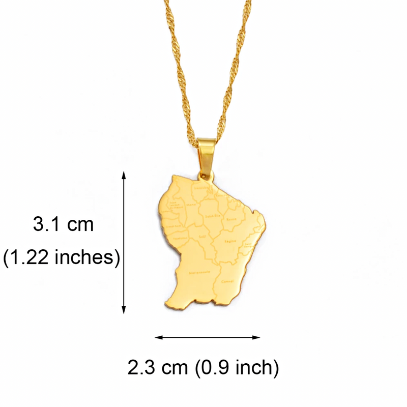 French Guiana Map with Cities Pendant Necklace