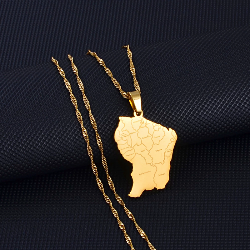 French Guiana Map with Cities Pendant Necklace