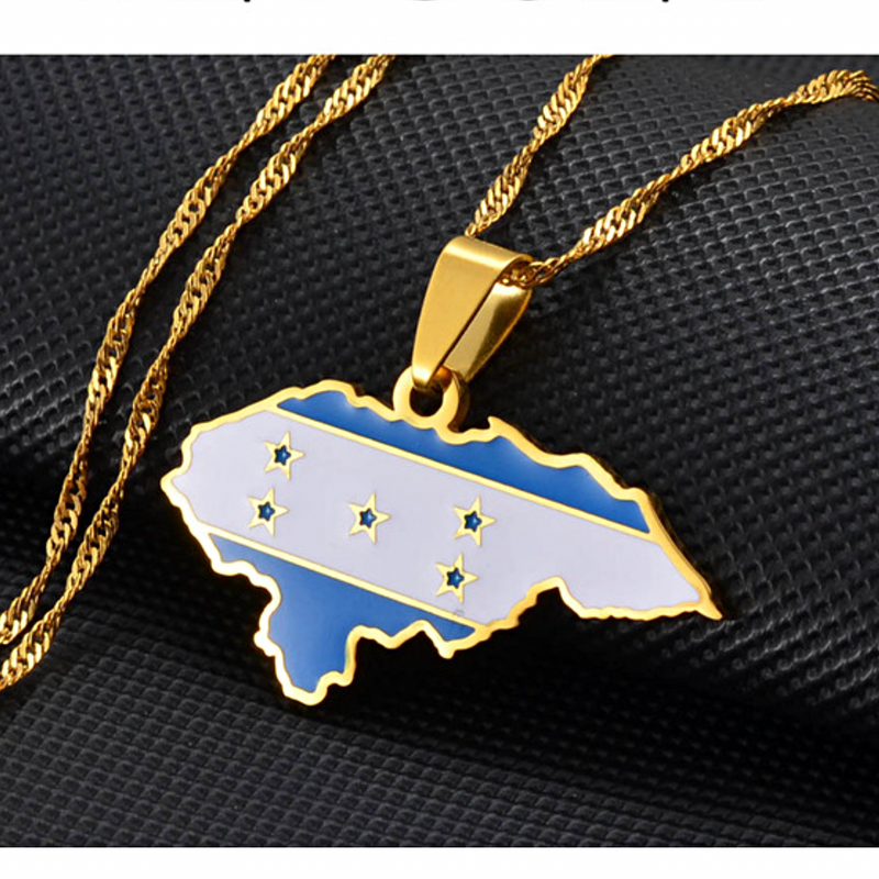 Honduras Map with Flag Pendant Necklace