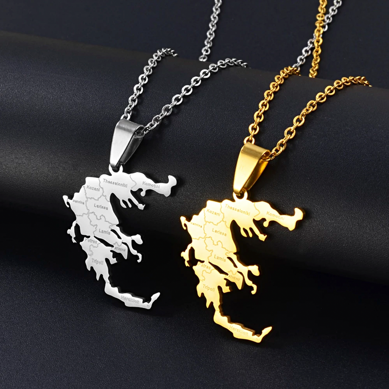 Greece Map with Cities Pendant Necklace