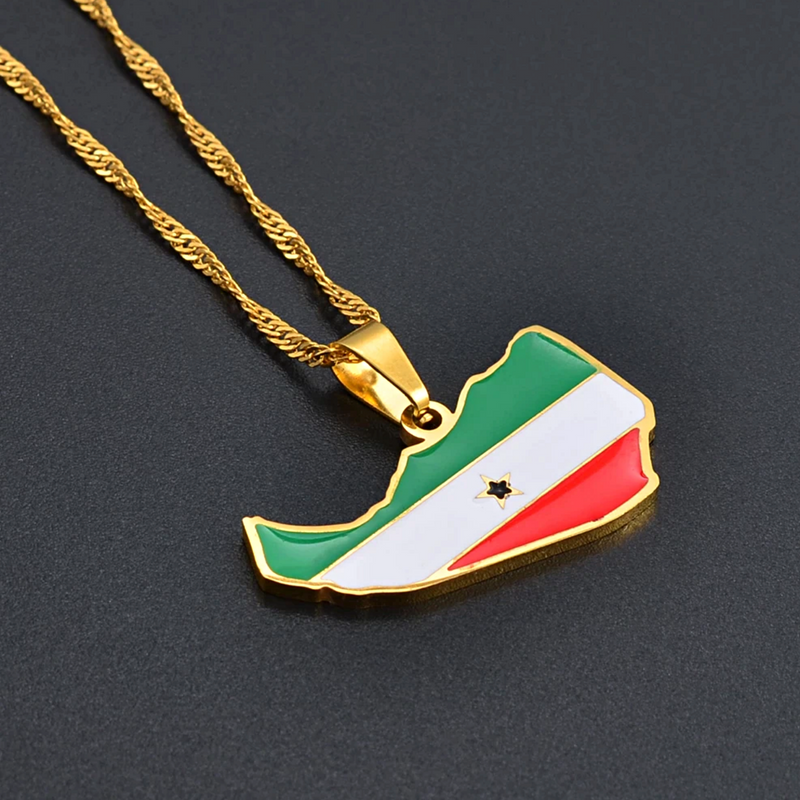 Somaliland Map with Flag Pendant Necklace
