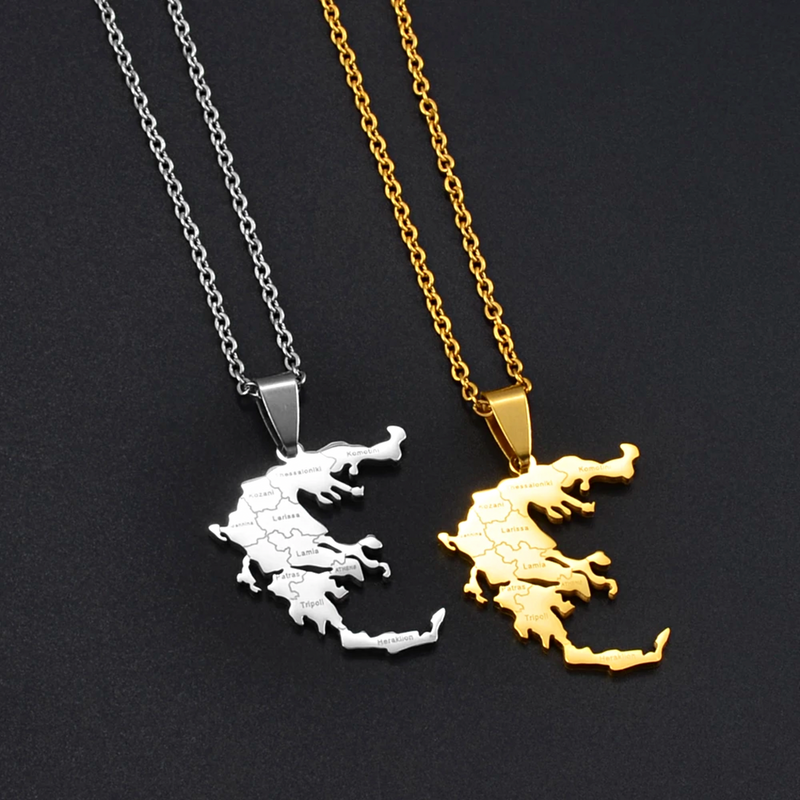 Greece Map with Cities Pendant Necklace