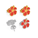 Hawaiian Guam Red Hibiscus Flowers Stud Earrings