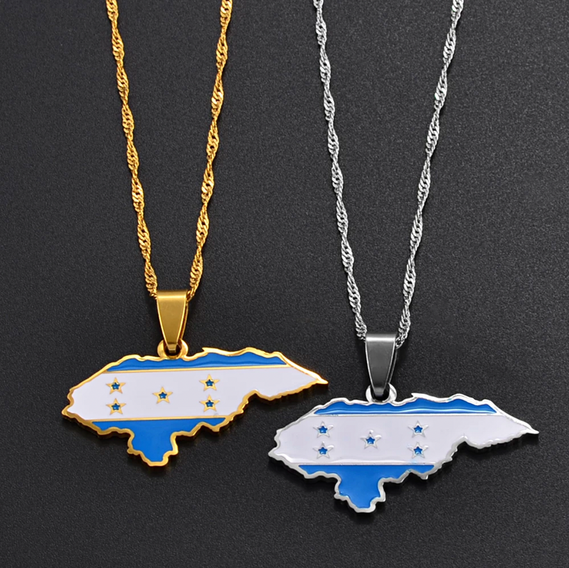 Honduras Map with Flag Pendant Necklace
