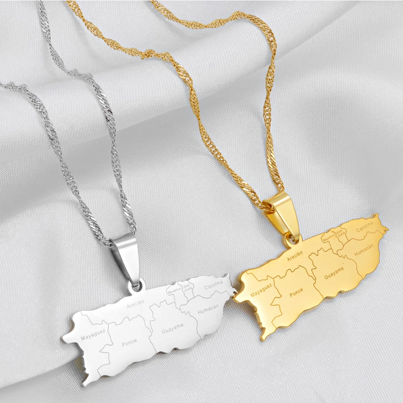 Puerto Rico Map with cities Pendant Necklace