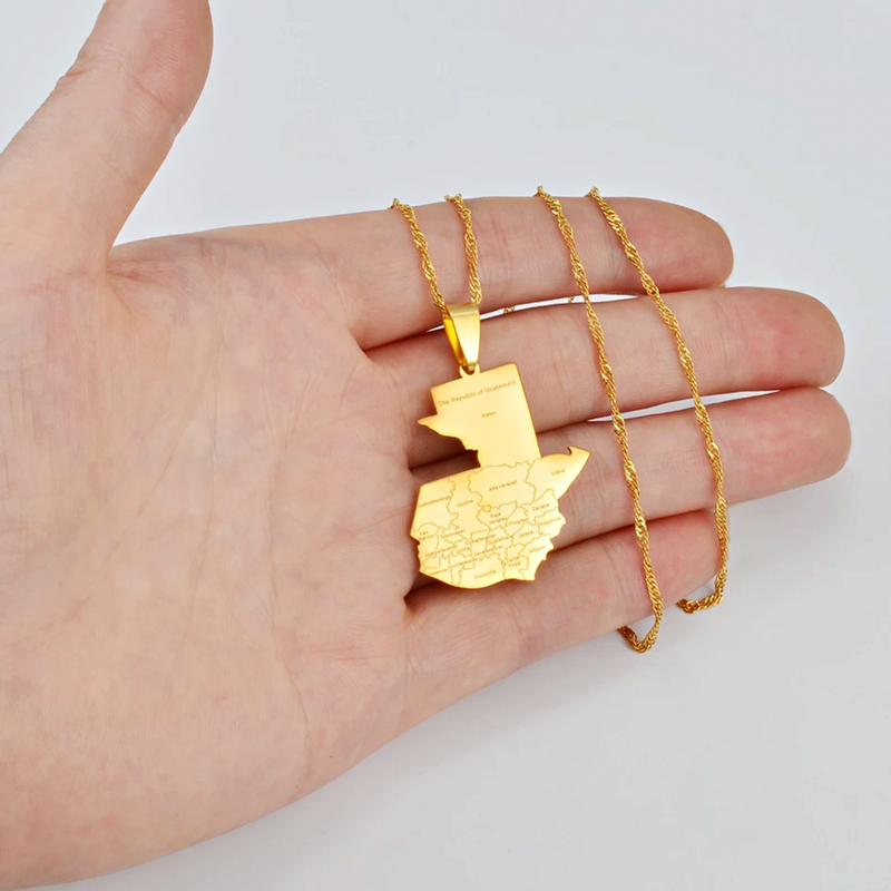 Guatemala Map with Cities Pendant Necklace