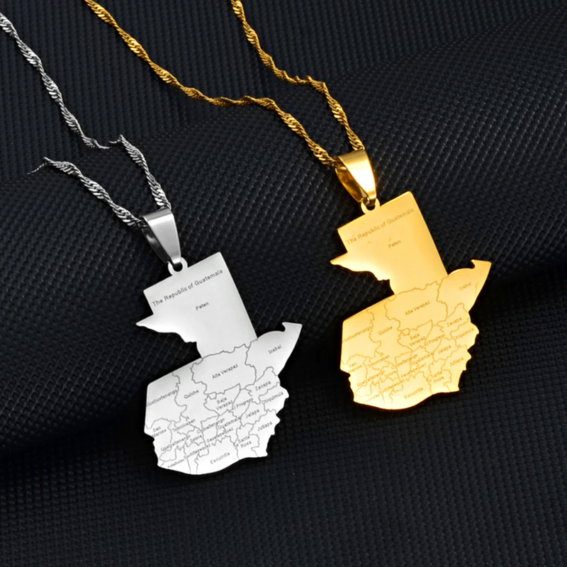 Guatemala Map with Cities Pendant Necklace
