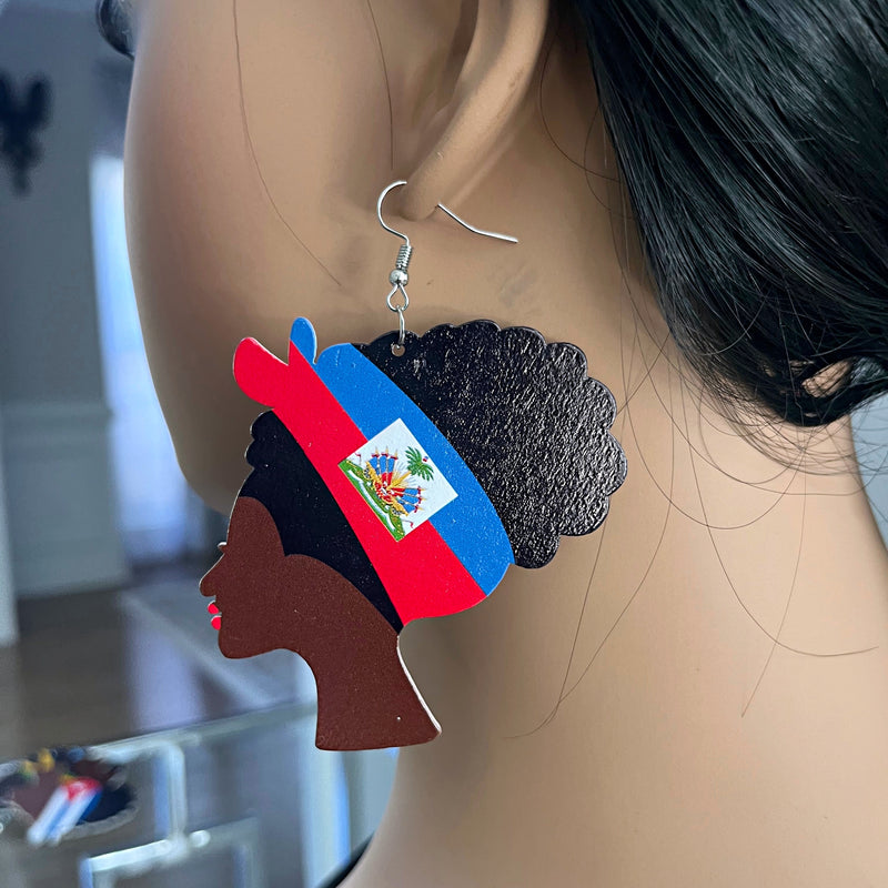 Haiti Flag Woman Bandana Earrings