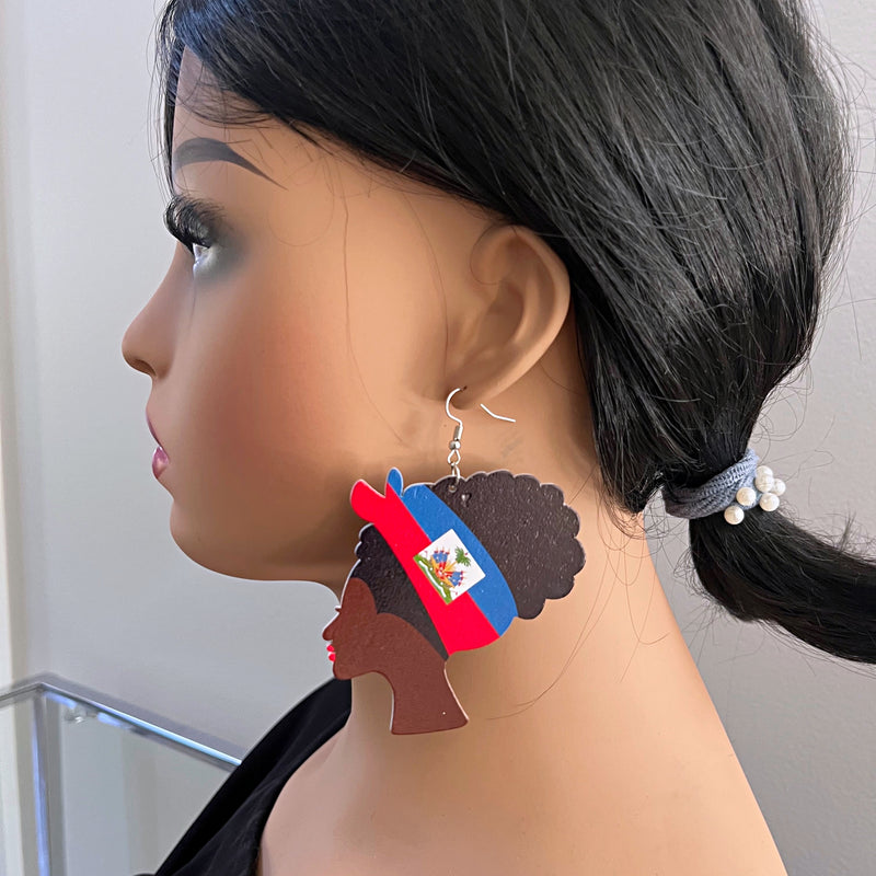 Haiti Flag Woman Bandana Earrings