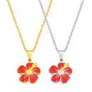 Hawaiian Guam Red Hibiscus Flowers Pendant Necklace