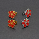 Hawaiian Guam Red Hibiscus Flowers Stud Earrings