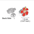 Hawaiian Guam Red Hibiscus Flowers Stud Earrings