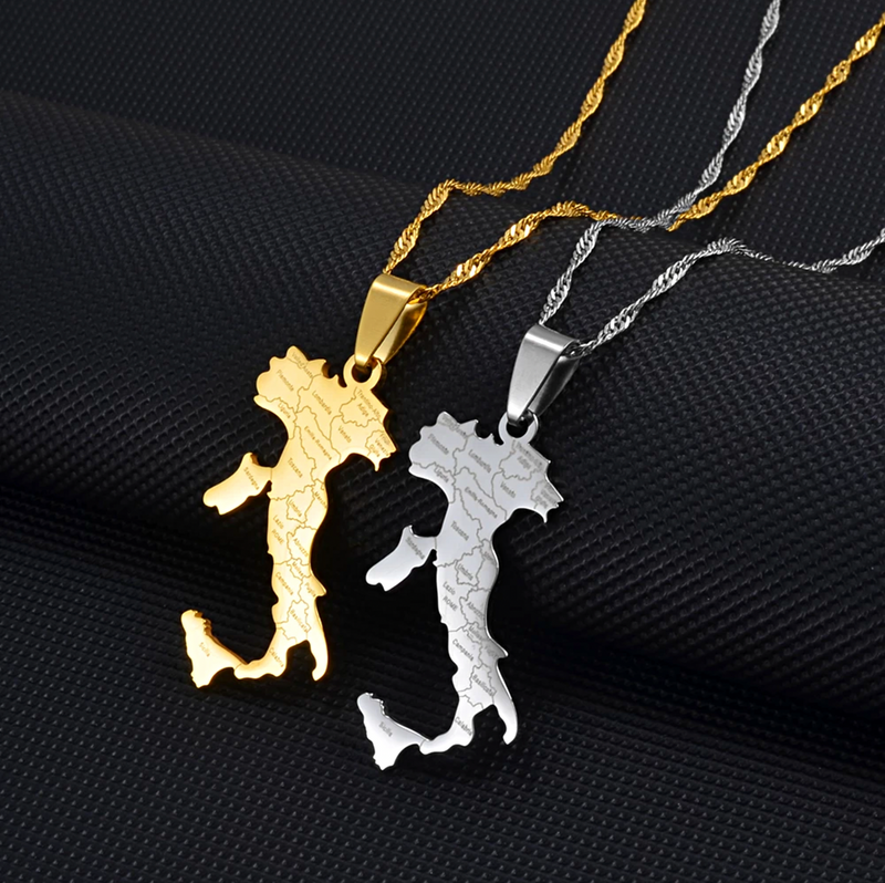 Italy Map with Cities Pendant Necklace