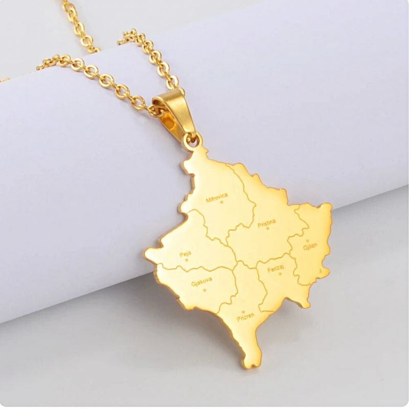 Kosovo Map with Cities Pendant Necklace