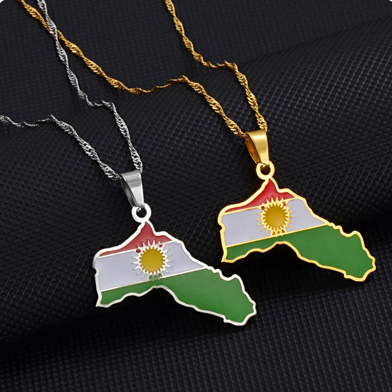 Fashion Ukraine Map Flag Pendant Necklace Stainless Steel Gold
