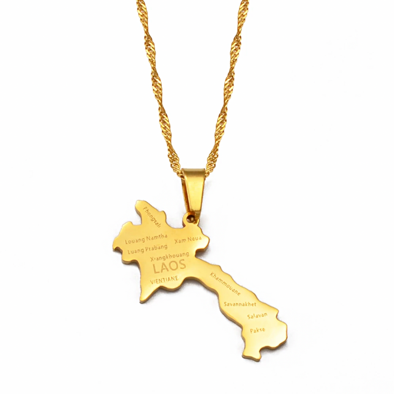 Laos map with cities Pendant Necklace