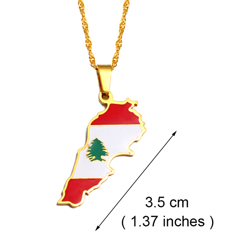 Lebanon Map with Flag Pendant Necklace