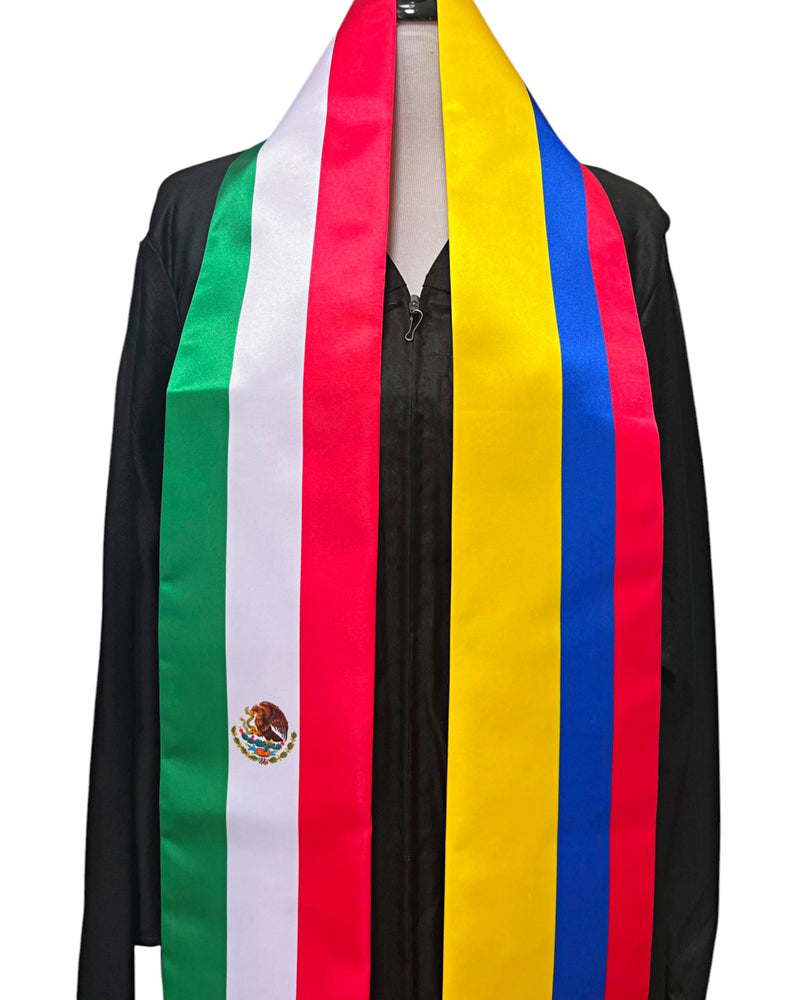 Mexico & Colombia Mixed Flags Graduation Stole
