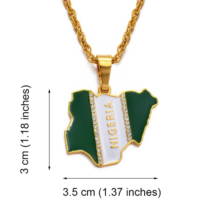 Nigeria Map with Flag Pendant Necklace