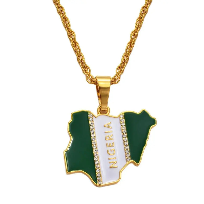 Nigeria Map with Flag Pendant Necklace