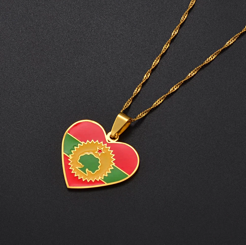 Oromia Flag Heart Pendant Necklace