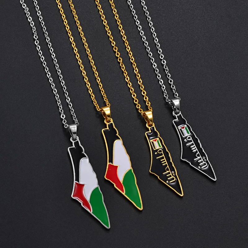 Palestine map with flag Pendant Necklace